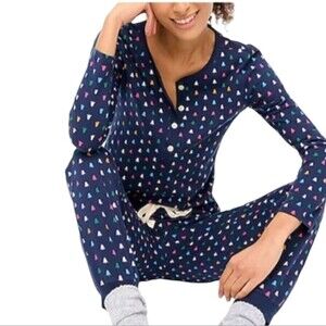 J. Crew Factory Navy Heart Print Long Sleeve Pajama Set